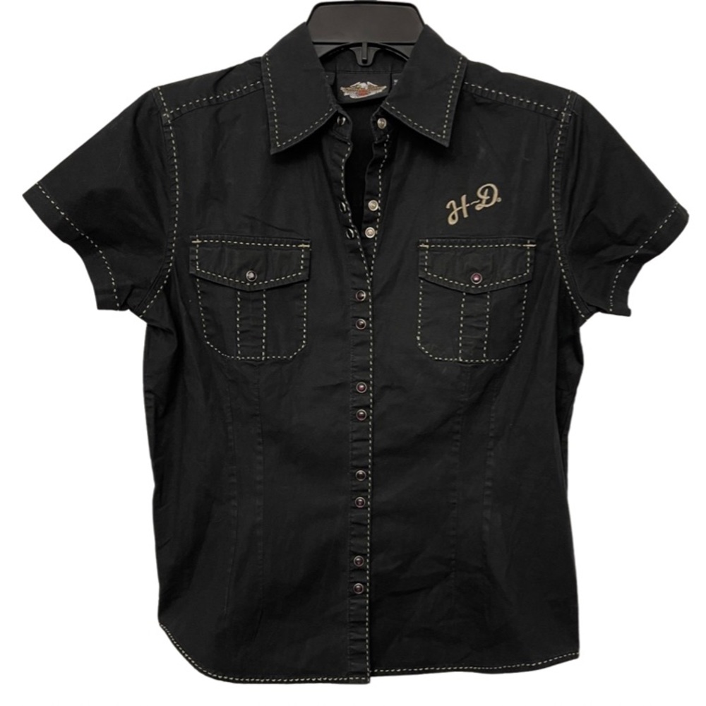 Harley-Davidson Snap Front Shirt Sleeve Shirt Embroidered Size Small